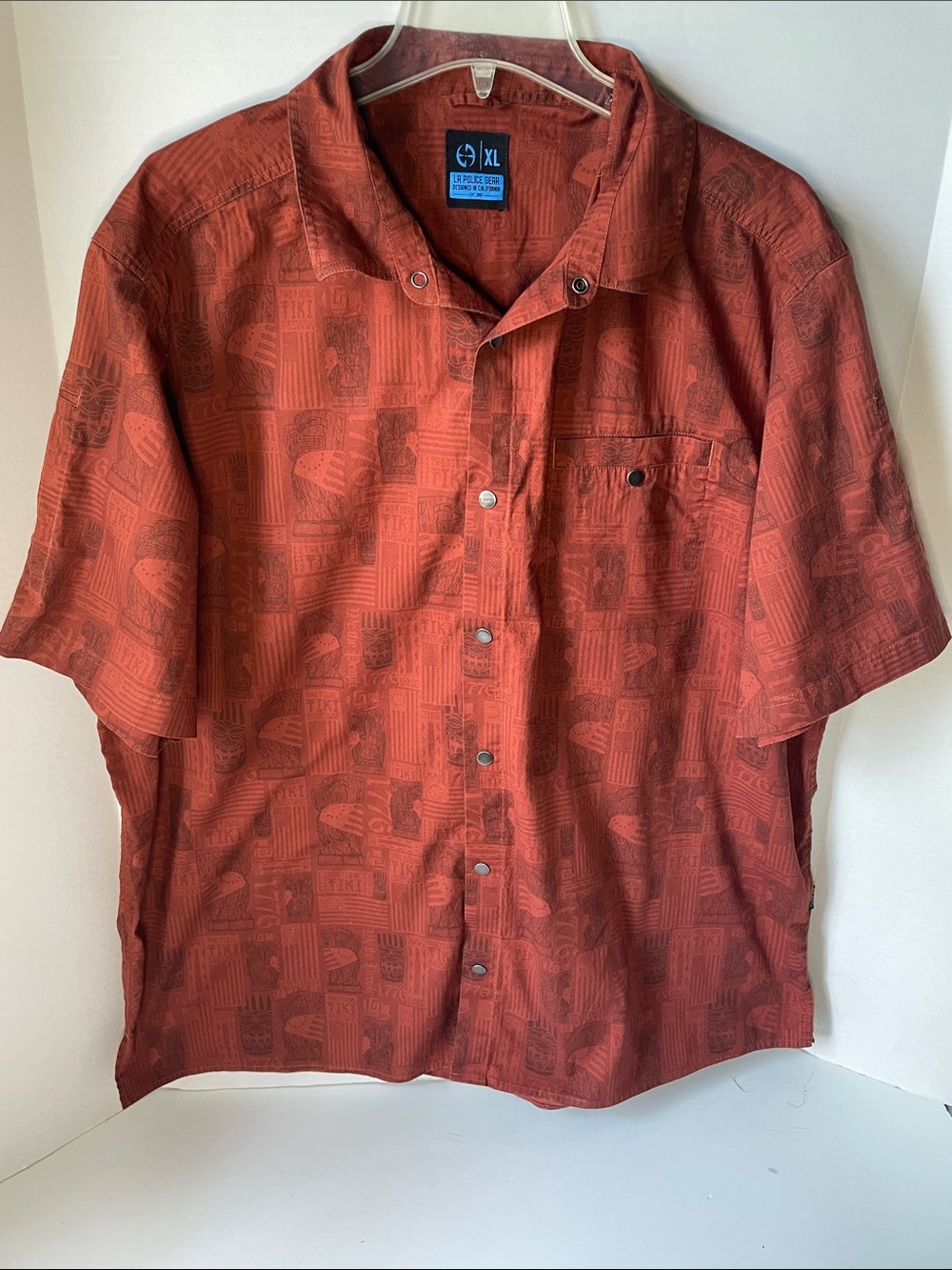 LA Police Gear Men's Size XL Short-Sleeve Button-Up Shirt - Rust Red